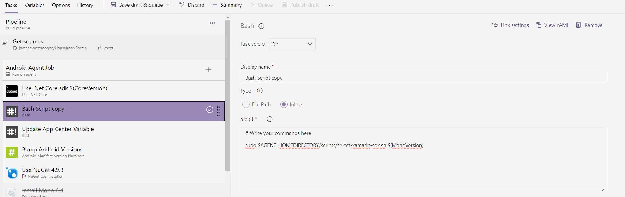 Bash script setting the version of Xamarin to use
