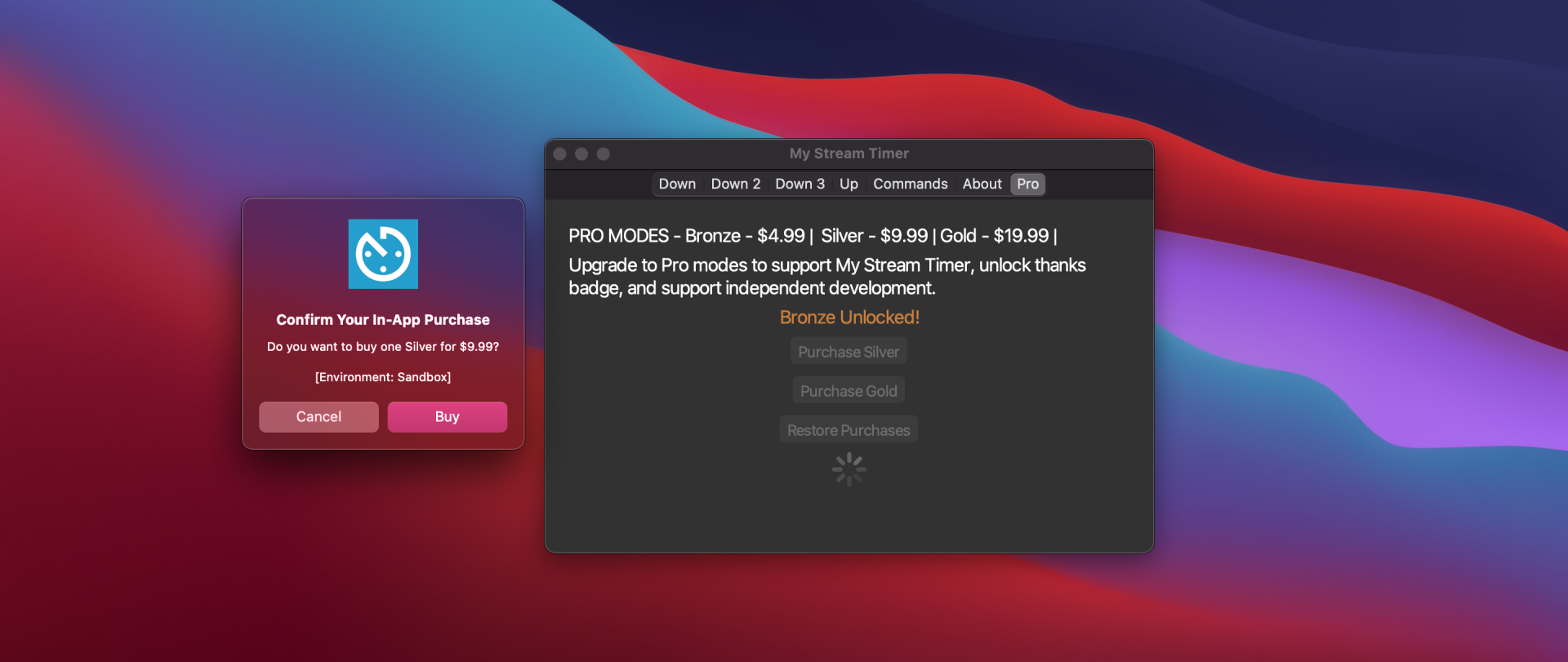 In app purchase in My Stream Timer