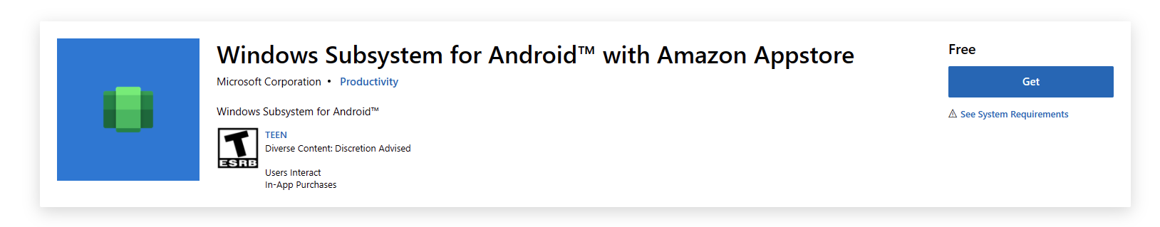 App Store Listing for WSA