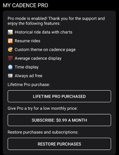 Purchase screen for subscription