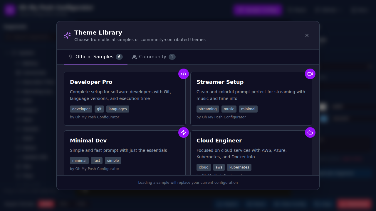 Browse official samples and community-contributed themes